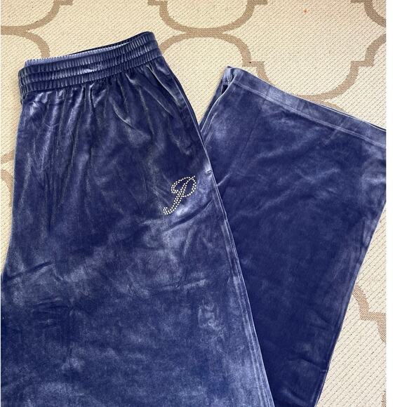 Pink Victoria’s Secret wide leg velvet pull on blue purple pants, size XXL - Picture 2 of 13